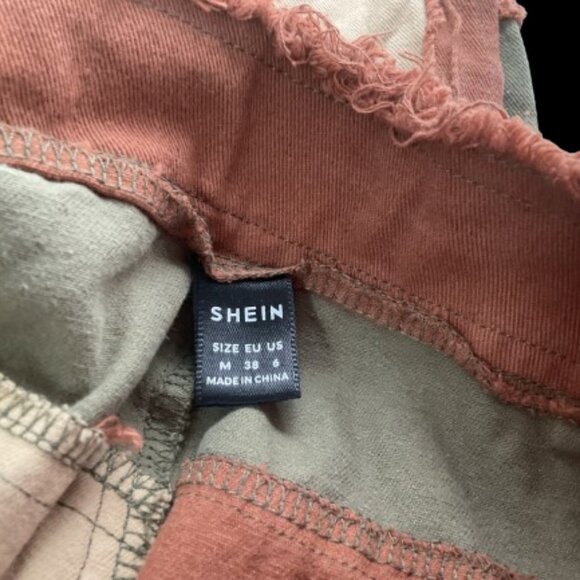 Shein Pants Adult Green Brown Beige Patchwork Women’s Medium - Picture 4 of 5